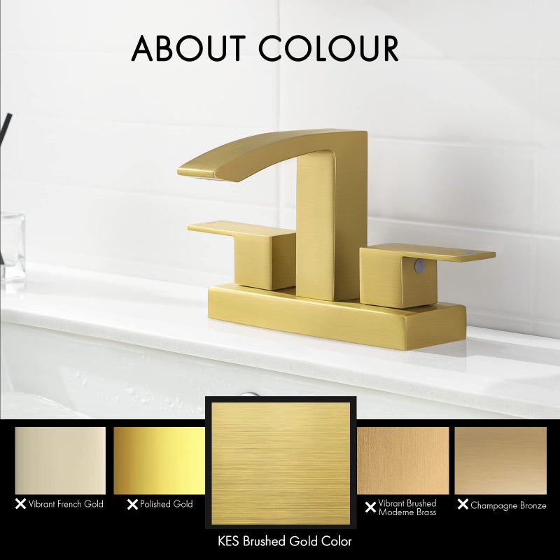 KES Brushed Gold Bathroom Faucet Two Handles 3 Hole 4 Inches Centerset Modern Vanity Brass Faucet, L4101LF-BZ - Image 4